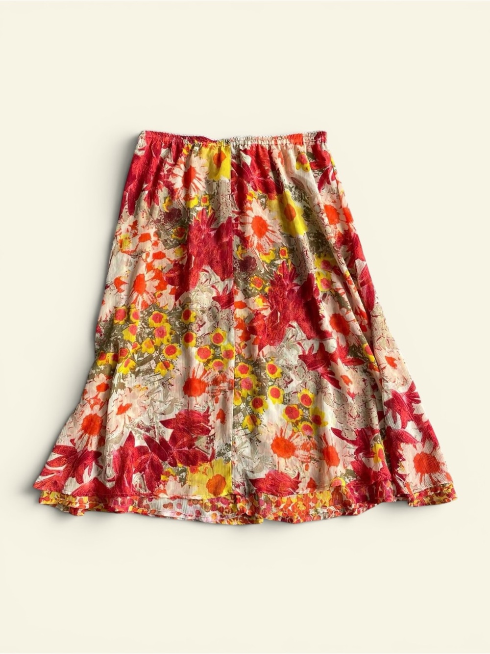 Christopher & Banks Vintage Y2K Floral Midi Skirt Red Orange Yellow Women's PL